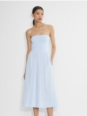Strapless White Cotton Midi Dress